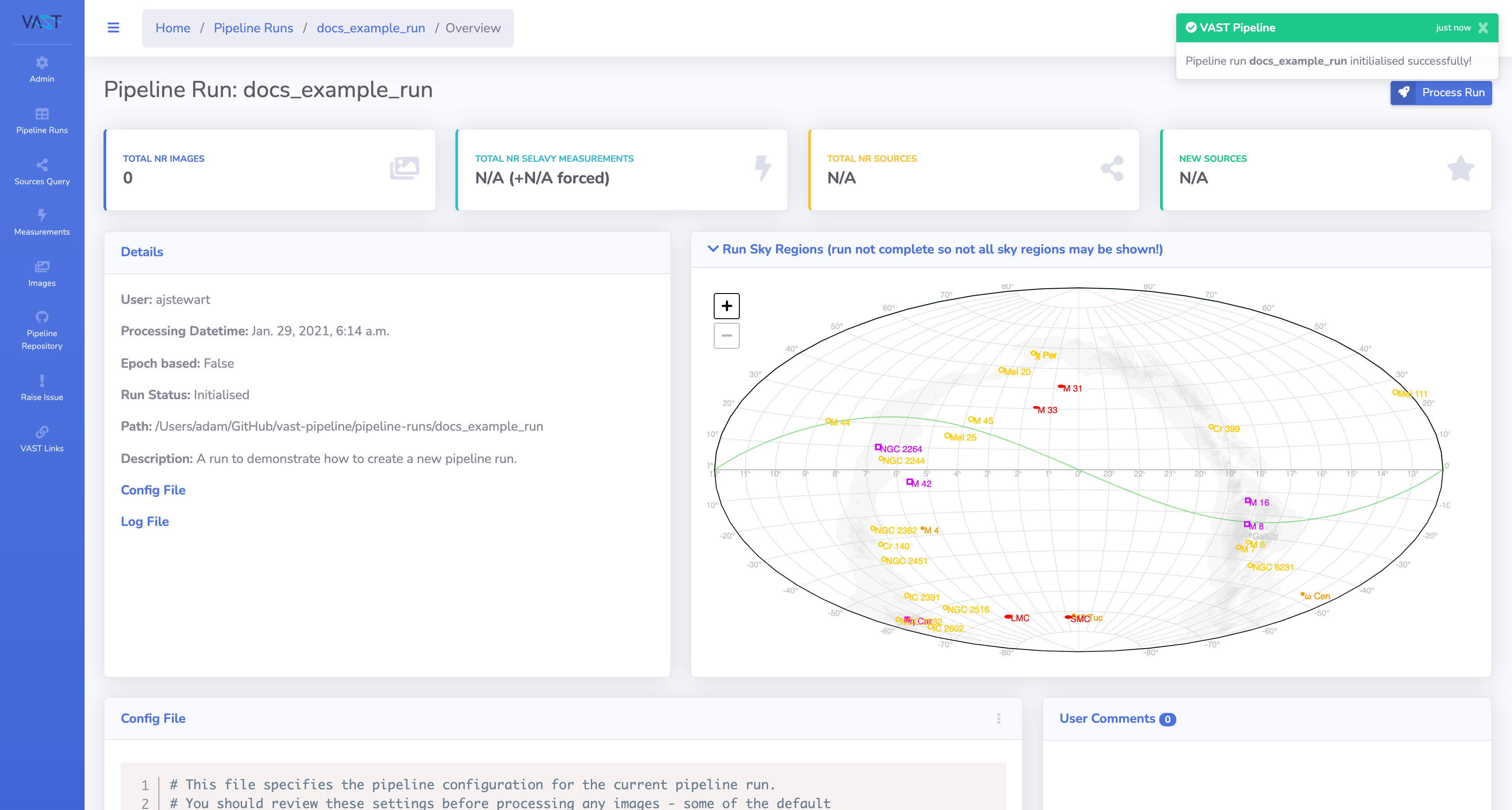 Run creation confirmation.